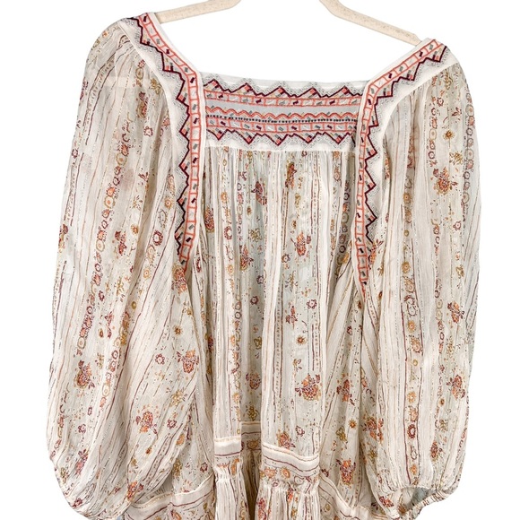 Free People Dance Magic Sheer Tunic Top Size Small Ivory Boho Embroidered Casual - Picture 6 of 13